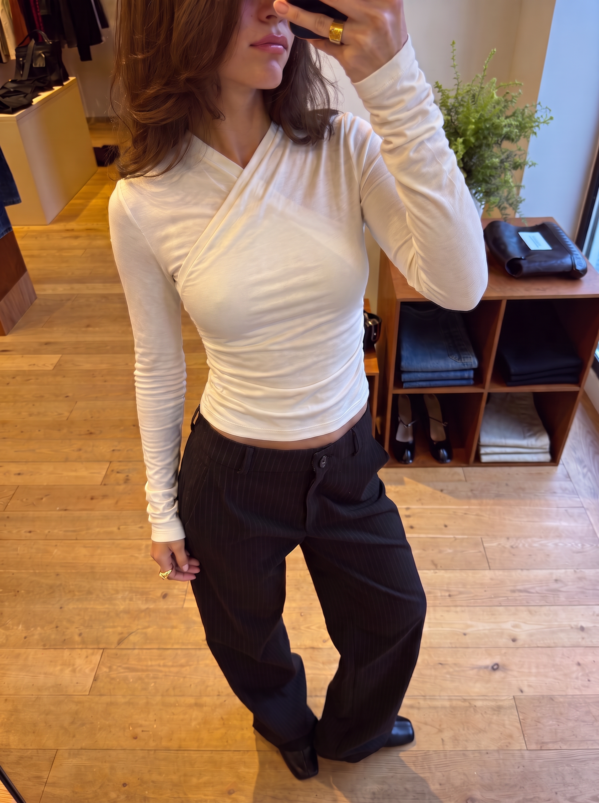 Long Sleeve Cotton Wrap Top - White