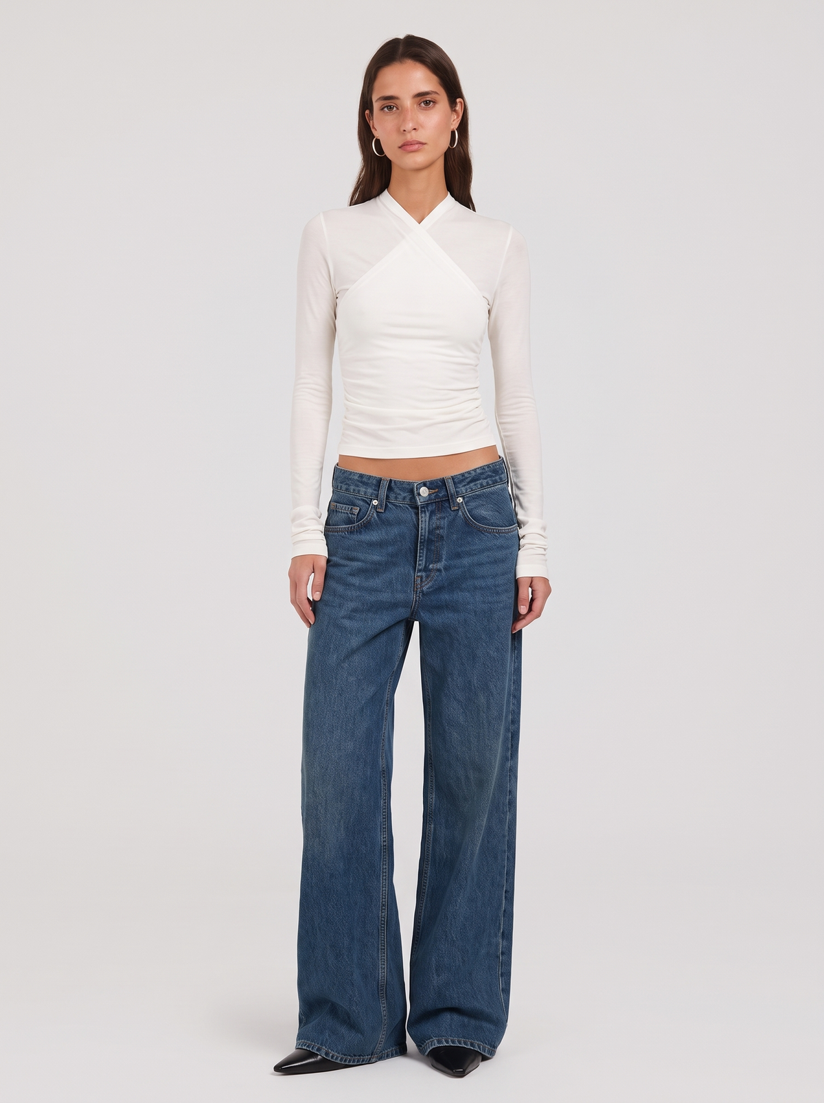 Long Sleeve Cotton Wrap Top - White