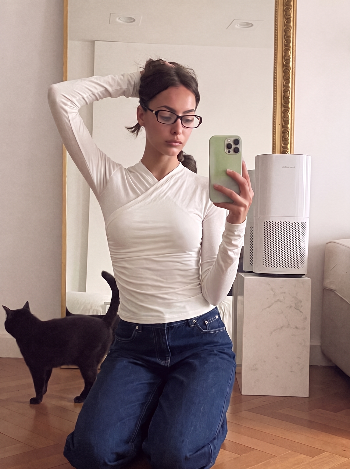 Long Sleeve Cotton Wrap Top - White