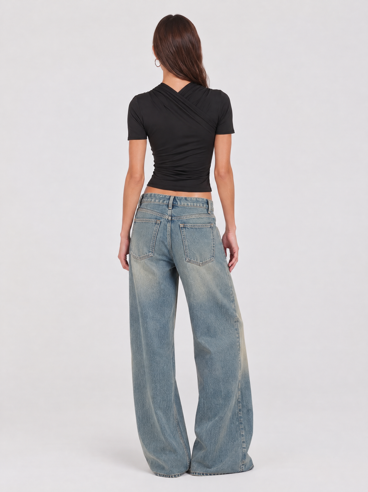 Short Sleeve Wrap Top - Black