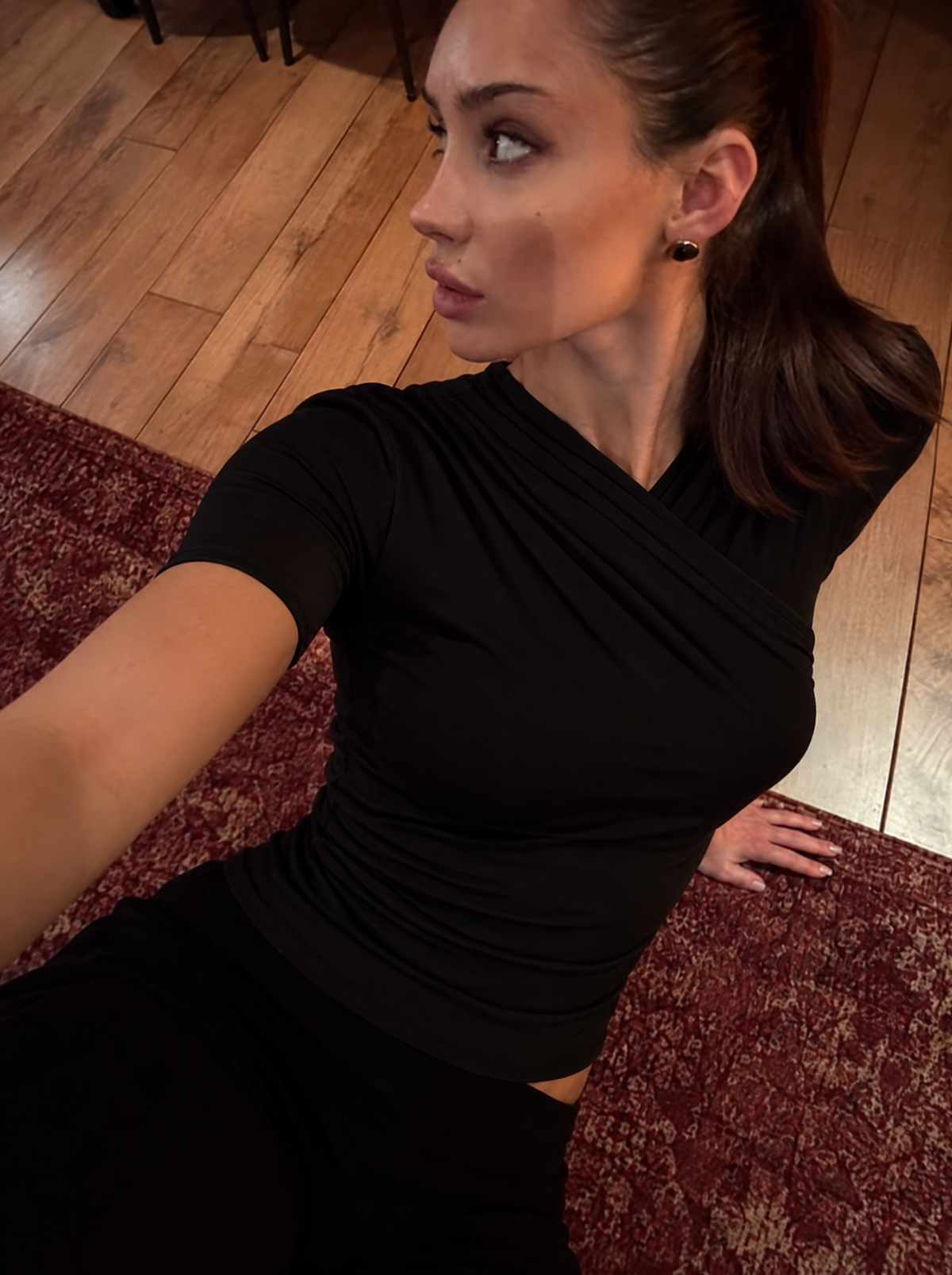 Short Sleeve Wrap Top - Black