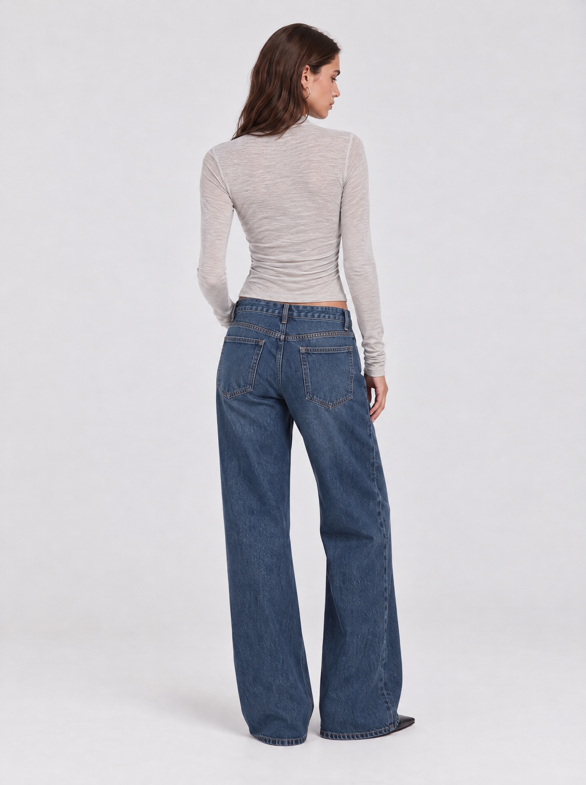 Long Sleeve Cotton Wrap Top - Grey