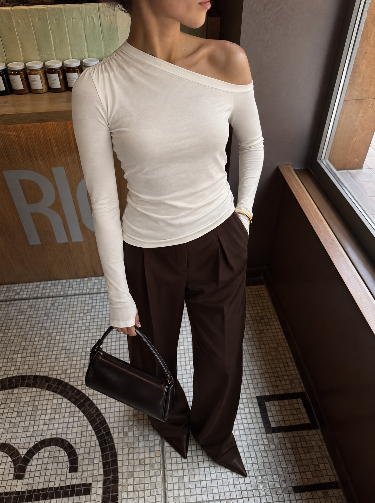 Long Sleeve Asymetric Cotton Tee - White